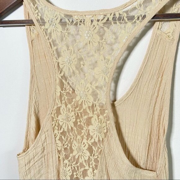C'est Toi Racerback Sleeveless Blouse Rayon w/ Lace Back Cream Small - Picture 6 of 8